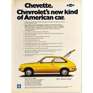 Chevrolet Chevette "A New Kind of American Car." Vintage Print Ad 1975